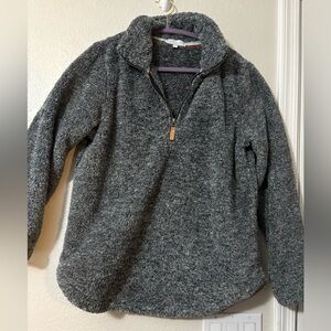 P.J. Salvage Cozy Gray 1/4 Zip Faux Fur  with Marled Texture Pullover Loungewear